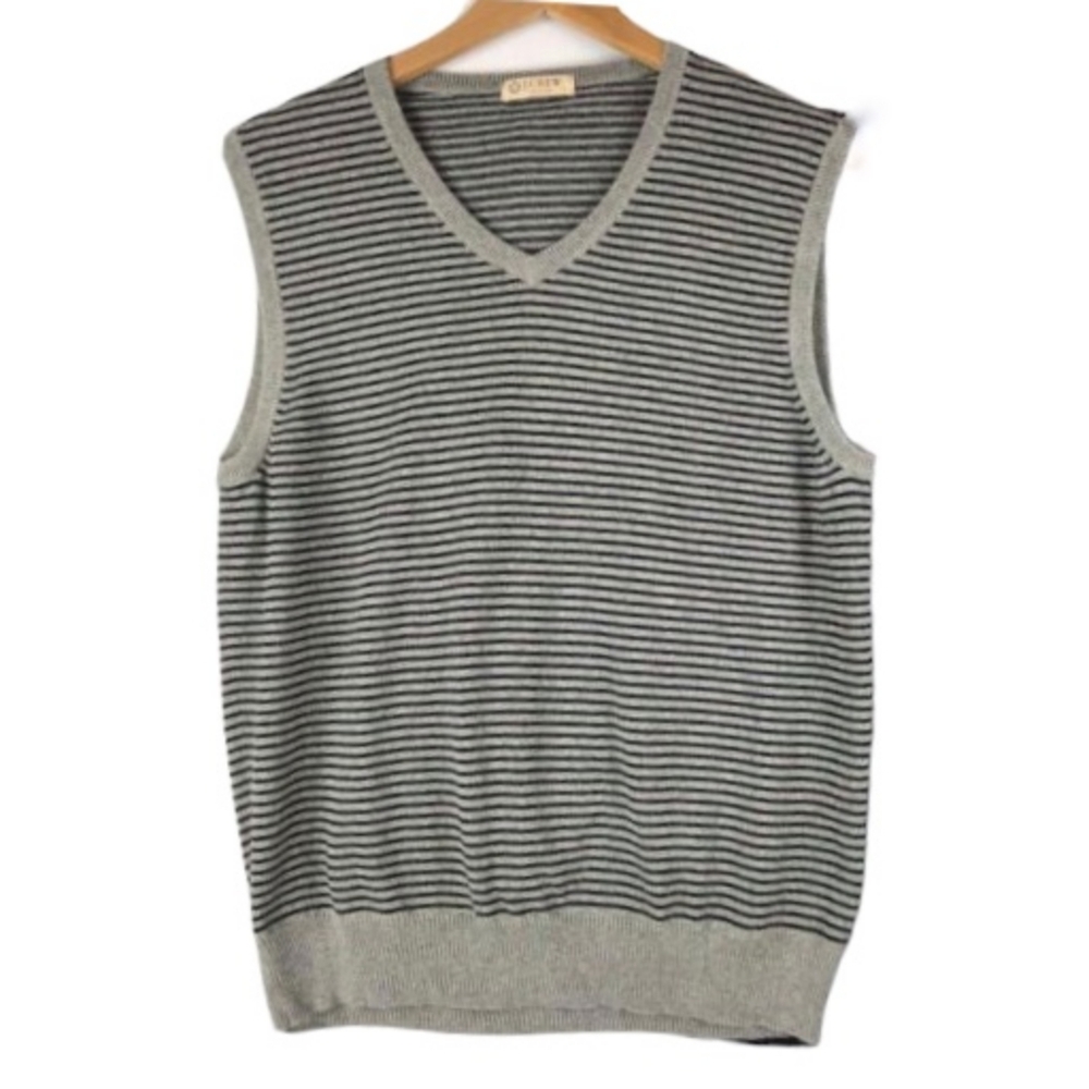 J. Crew Cotton / Cashmere Pullover Sweater Vest 90534 Striped eclectic grandpa